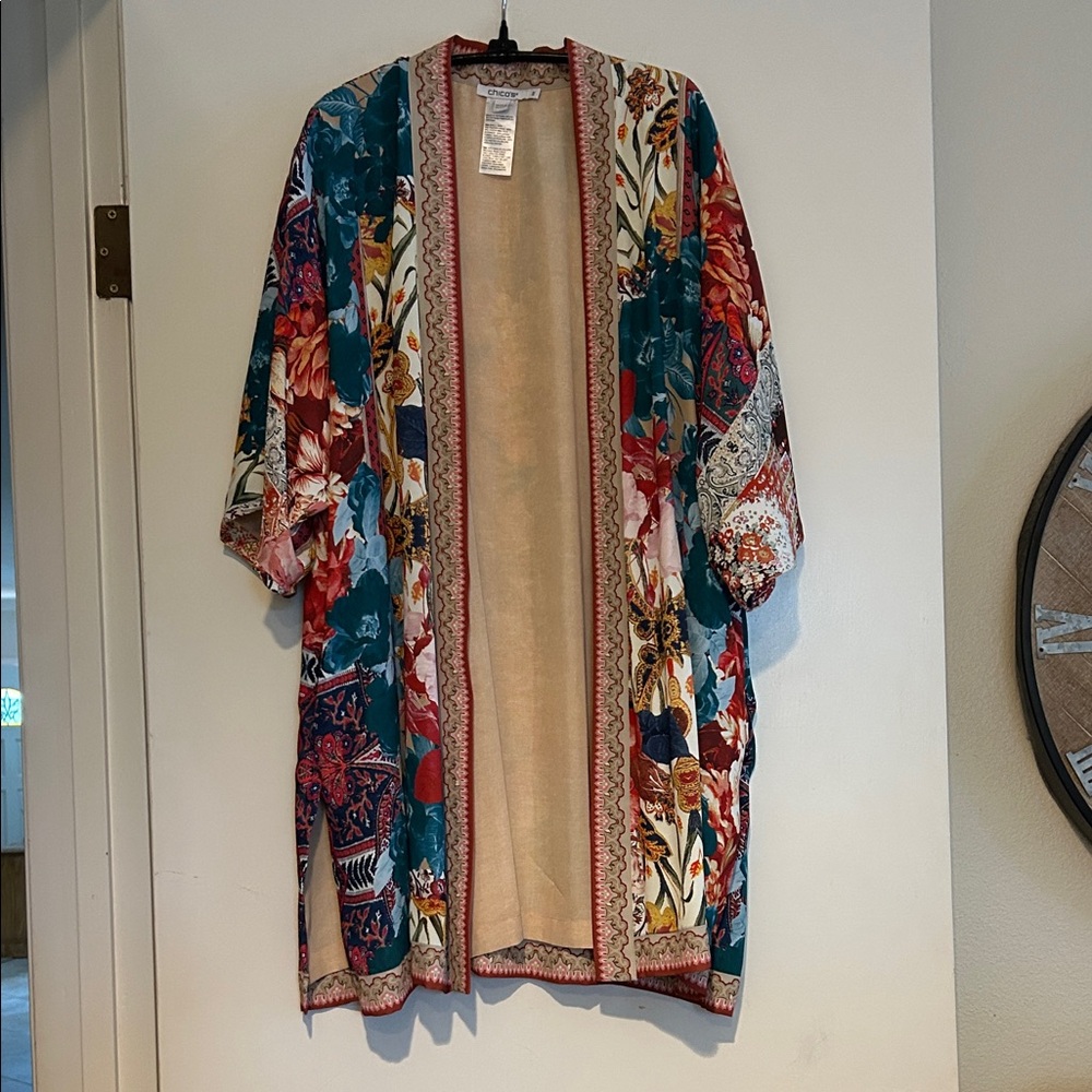 Chico's Colorful Floral Kimono Cape